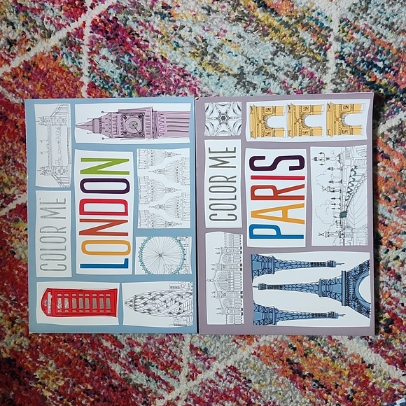 Set of 2 adult coloring books NWOT London and Paris themed - Picture 1 of 8